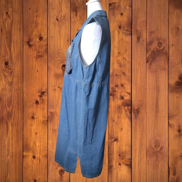 QUACKER FACTORY WOMEN'S MEDIUM BLUE SLEEVELESS JEAN DRESS EMBELLISHED POCKET - Picture 6 of 7